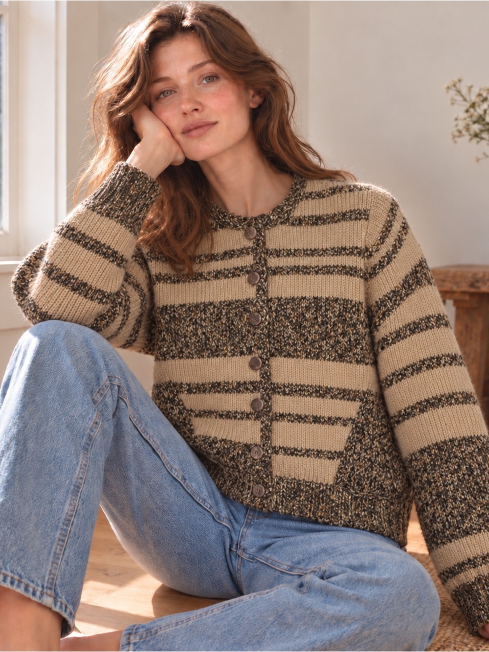 Fall Chunky Knit Cardigan Sweater Large